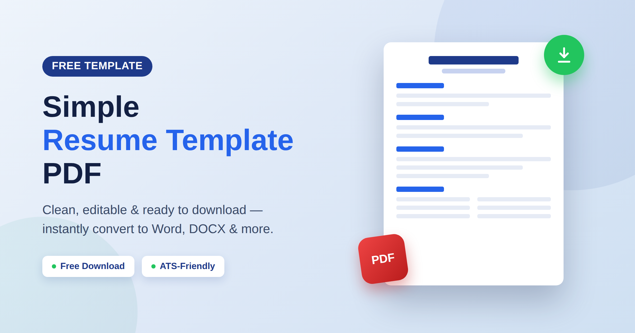 Free Simple Resume Template PDF Download (Editable & Printable) | 2026 Format
